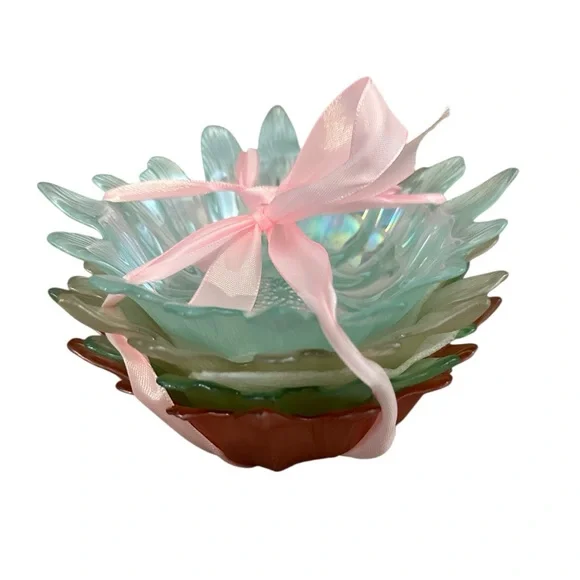 AKCAM Floral Shaped Iridescent Turkish Glass Bowls Assorted Colors (4). NEW! - Picture 5 of 7